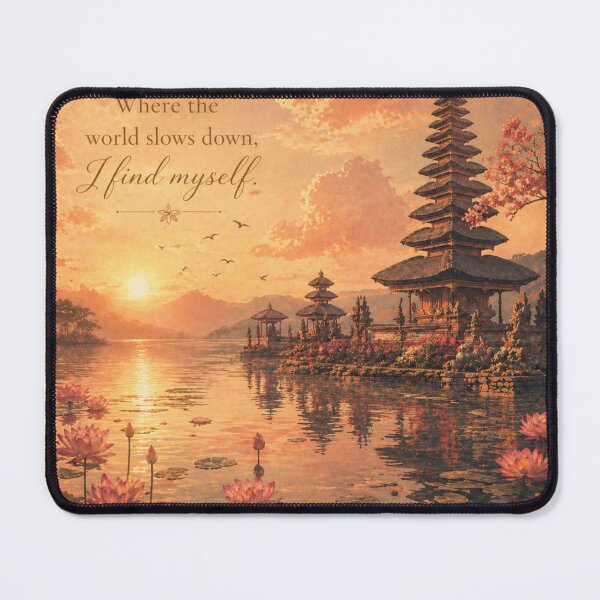 Item preview, Golden Sunset Temple Aesthetic | Where the World Slows Down Quote | Peaceful Nature Art designed and sold by NA-art725.