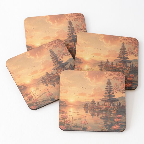 Item preview, Golden Temple Sunset Landscape | Warm Aesthetic Nature Scene | Calm Reflection Art designed and sold by NA-art725.