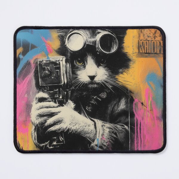 Item preview, Colorful Cat with Camera Mural Art Creative Kawaii Design designed and sold by Meow-Attitude.