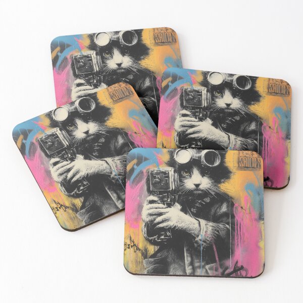Item preview, Colorful Cat with Camera Mural Art Creative Kawaii Design designed and sold by Meow-Attitude.