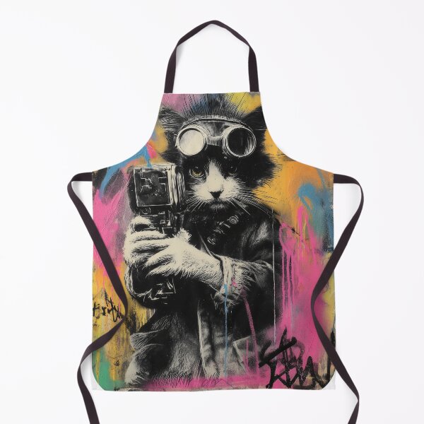 Item preview, Colorful Cat with Camera Mural Art Creative Kawaii Design designed and sold by Meow-Attitude.