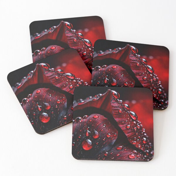 Item preview, Dark Red Tropical Leaf Macro – Gothic Botanical Water Drops Print designed and sold by Kaleidoscope Print.