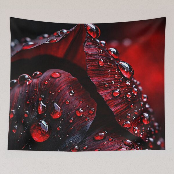 Item preview, Dark Red Tropical Leaf Macro – Gothic Botanical Water Drops Print designed and sold by Kaleidoscope Print.