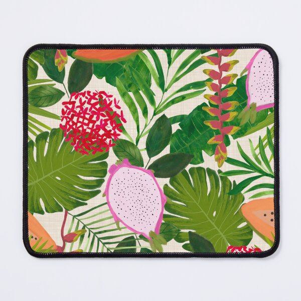 Item preview, Painterly Tropical botanical hothouse jungle of lush greenery fruits and florals on white designed and sold by PrettywithColor.
