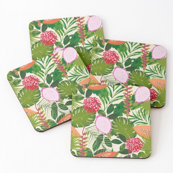 Item preview, Painterly Tropical botanical hothouse jungle of lush greenery fruits and florals on white designed and sold by PrettywithColor.