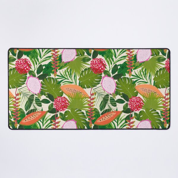 Item preview, Painterly Tropical botanical hothouse jungle of lush greenery fruits and florals on white designed and sold by PrettywithColor.