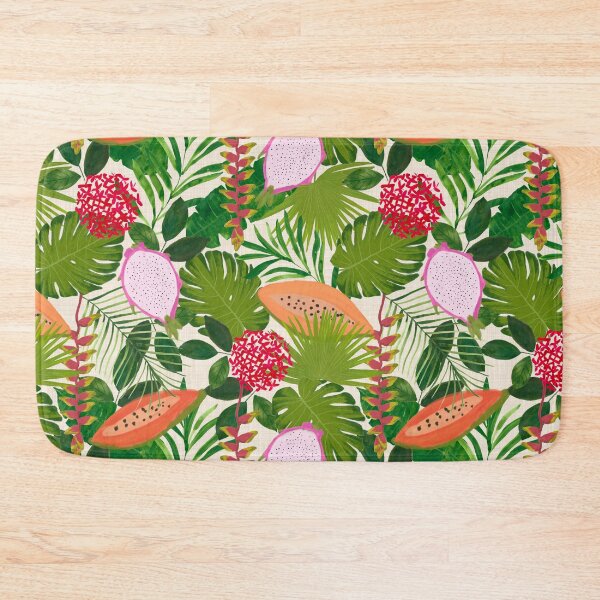 Item preview, Painterly Tropical botanical hothouse jungle of lush greenery fruits and florals on white designed and sold by PrettywithColor.