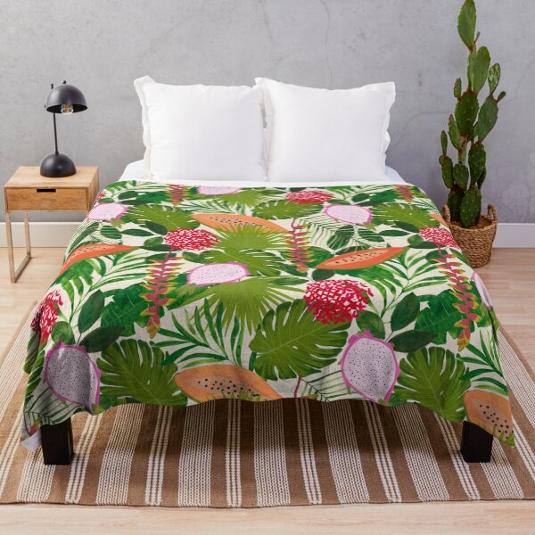 Item preview, Painterly Tropical botanical hothouse jungle of lush greenery fruits and florals on white designed and sold by PrettywithColor.