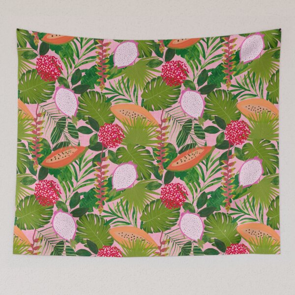 Item preview, Tropical botanical hothouse jungle of lush greenery fruits and florals designed and sold by PrettywithColor.