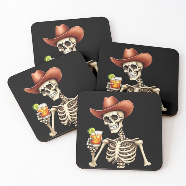 Item preview, Thirsty skeleton in a cowboy hat holds a glass of tequila in his hand designed and sold by ArtEventET.