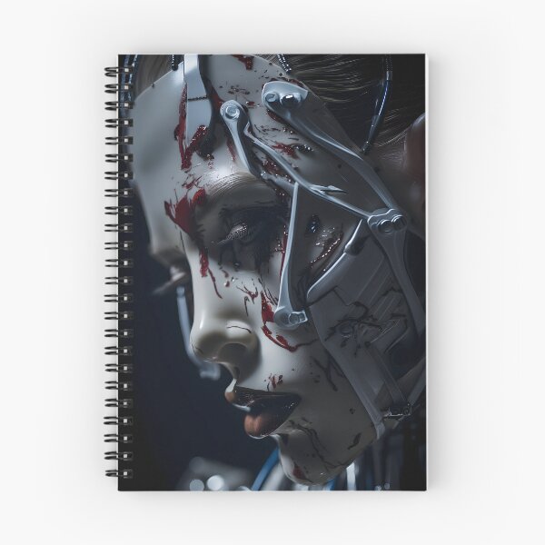 Item preview, Battle Damaged Cyborg Woman Dark Sci Fi Portrait designed and sold by cyberartmaker.