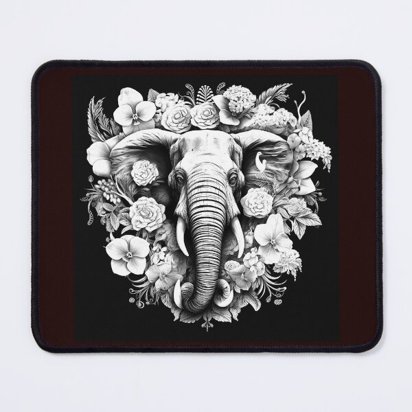 Item preview, Floral Elephant Portrait Black and White Art designed and sold by inkoutninja.