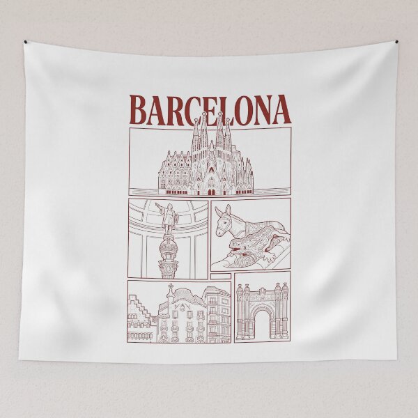 Item preview, Vintage Barcelona Spain Landmarks Travel Line Art designed and sold by k3rstman1.
