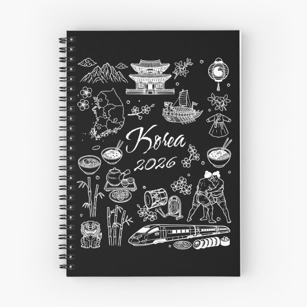 Artikelvorschau, Korea 2026 Reise-Doodle-Shirt, Südkorea-Kultur-Collage, Seoul-Reise-Souvenir, koreanische Ikonen-Line-Art-Design entworfen und verkauft von TheTrendsDesk.