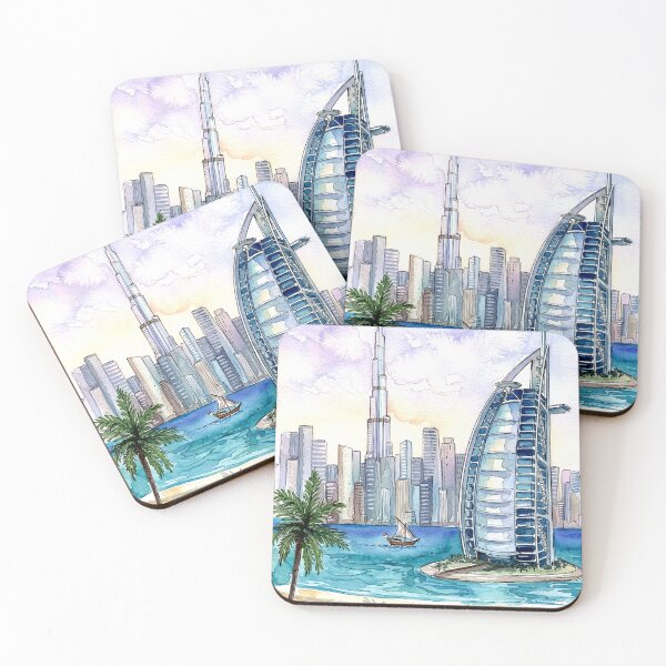 Item preview, Dubai Skyline Burj Al Arab Watercolor Illustration  designed and sold by posteriocrew.