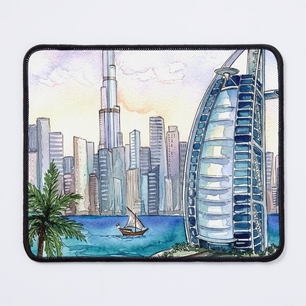 Item preview, Dubai Skyline Burj Al Arab Watercolor Illustration designed and sold by posteriocrew.