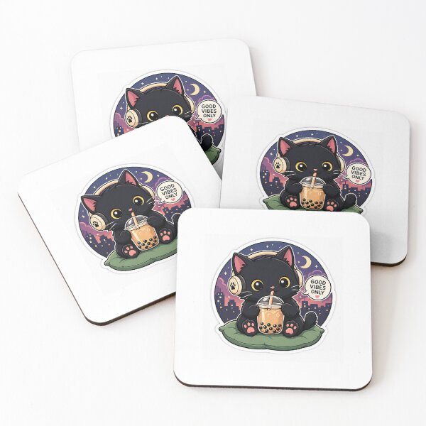 Item preview, Cute Black Cat Boba Sticker – Kawaii Cat with Bubble Tea & Headphones Vinyl Decal designed and sold by Lovely5616.