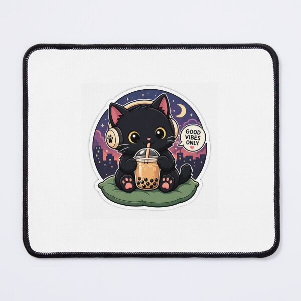 Item preview, Cute Black Cat Boba Sticker – Kawaii Cat with Bubble Tea & Headphones Vinyl Decal designed and sold by Lovely5616.