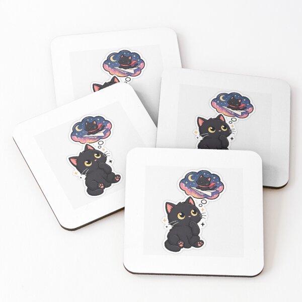 Item preview, Dreaming Black Cat Sticker – Cute Thought Bubble Kawaii Cat Vinyl Decal designed and sold by Lovely5616.