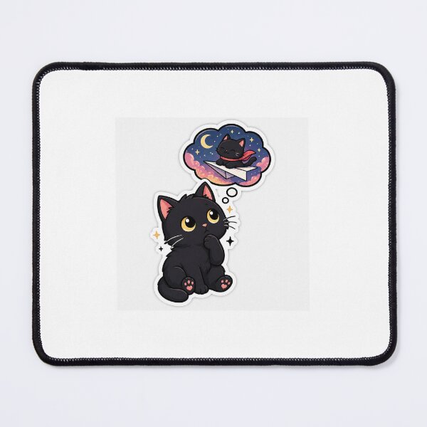 Item preview, Dreaming Black Cat Sticker – Cute Thought Bubble Kawaii Cat Vinyl Decal designed and sold by Lovely5616.
