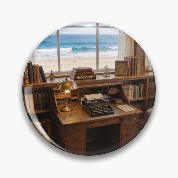 Artikelvorschau, 1930s Vintage Reading Room with Ocean View, Classic Library Wall Art Print entworfen und verkauft von BlareBlare.