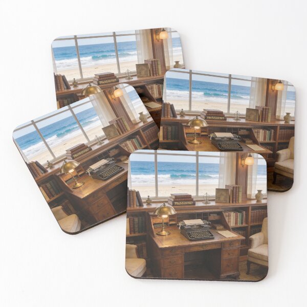 Item preview, 1930s Vintage Reading Room with Ocean View, Classic Library Wall Art Print designed and sold by BlareBlare.