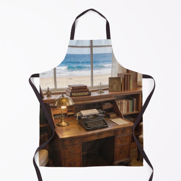 Aperçu de l'œuvre 1930s Vintage Reading Room with Ocean View, Classic Library Wall Art Print créée et vendue par BlareBlare.