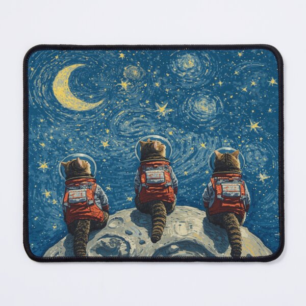 Item preview, Three Space Cats on the Moon Stargazing designed and sold by EschatonGarden.
