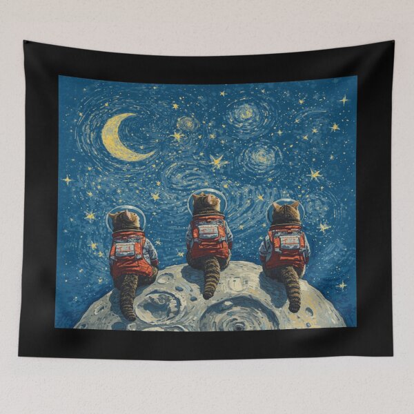 Item preview, Three Space Cats on the Moon Stargazing designed and sold by EschatonGarden.