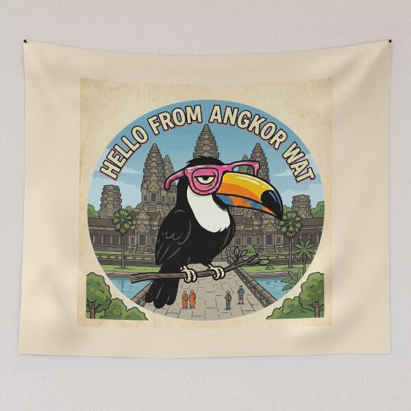 Item preview, Cartoon Cambodia Toucan at Angkor Wat designed and sold by SplashTastic.