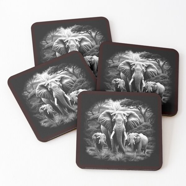 Item preview, Elephant Family Black and White Safari Art designed and sold by inkoutninja.