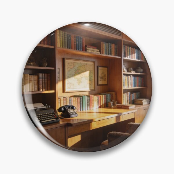 Artikelvorschau, 1960s Retro Reading Room with Ocean View, Mid-Century Library Art Print entworfen und verkauft von BlareBlare.
