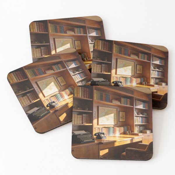 Item preview, 1960s Retro Reading Room with Ocean View, Mid-Century Library Art Print designed and sold by BlareBlare.