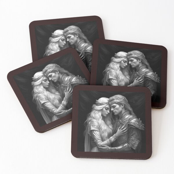 Item preview, Romantic Elf Couple Black and White Fantasy Art designed and sold by inkoutninja.