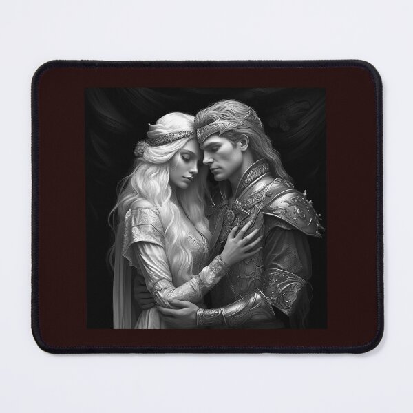 Item preview, Romantic Elf Couple Black and White Fantasy Art designed and sold by inkoutninja.