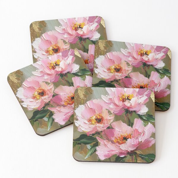 Item preview, Radiant Pink Peonies with Golden Impasto Texture designed and sold by colorful-white.