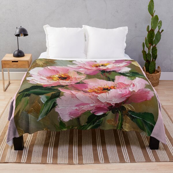 Item preview, Radiant Pink Peonies with Golden Impasto Texture designed and sold by colorful-white.