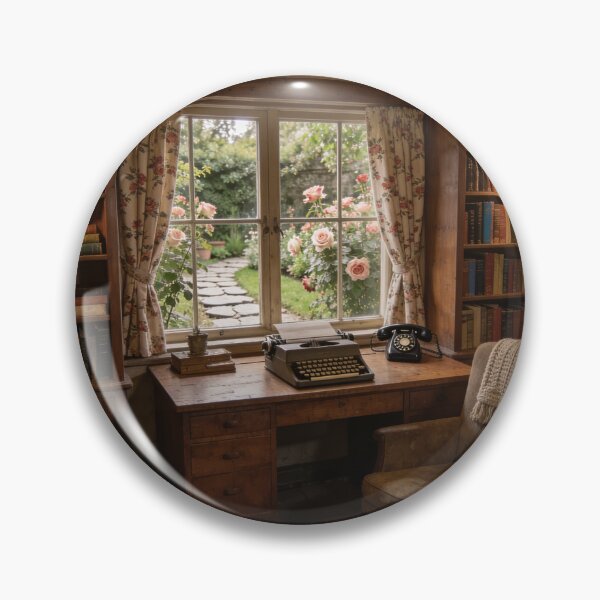 Artikelvorschau, 1960s Stylish Reading Room with Garden View, Vintage Bookish Interior Artwork entworfen und verkauft von BlareBlare.