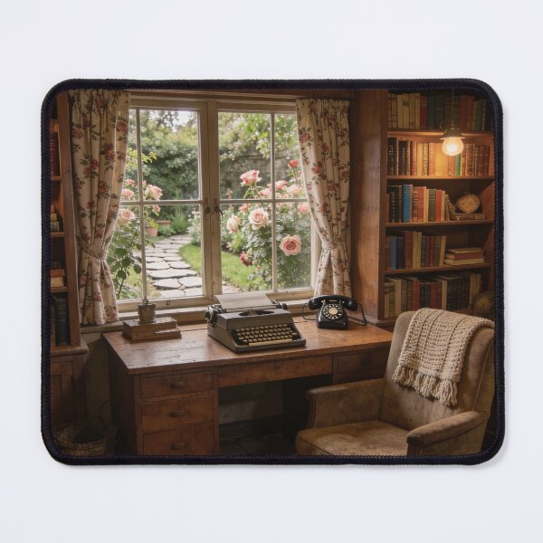 Item preview, 1960s Stylish Reading Room with Garden View, Vintage Bookish Interior Artwork designed and sold by BlareBlare.