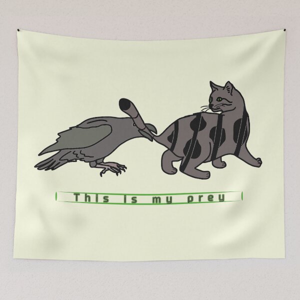 Item preview, Cat and Crow Hunt Tail Bite Illustration  designed and sold by LeshanArt.