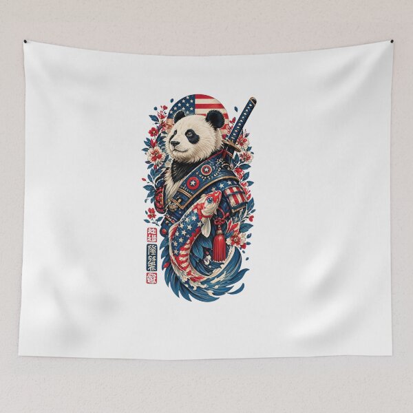 Item preview, Patriotic Samurai Panda with Koi Fish – USA Flag Japanese Tattoo Style designed and sold by RJACreative.