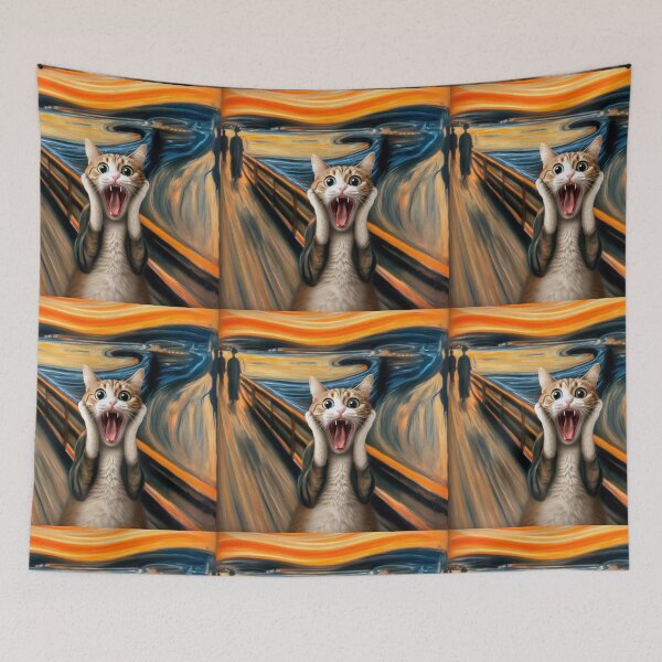 Item preview, Munch Scream Cat parody of Edvard Munch painting designed and sold by ArtUnova.
