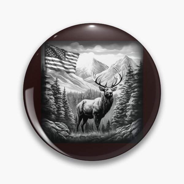 Item preview, Patriotic Elk Mountain Black and White Art designed and sold by inkoutninja.