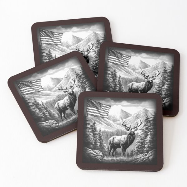 Item preview, Patriotic Elk Mountain Black and White Art designed and sold by inkoutninja.