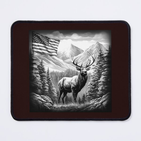 Item preview, Patriotic Elk Mountain Black and White Art designed and sold by inkoutninja.