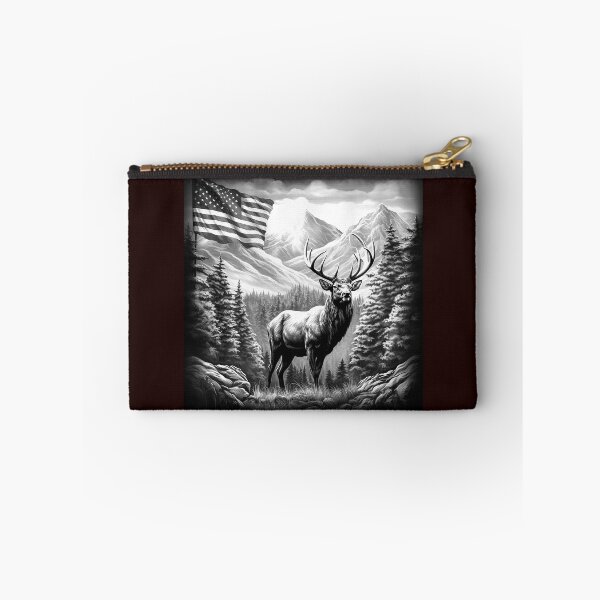 Item preview, Patriotic Elk Mountain Black and White Art designed and sold by inkoutninja.