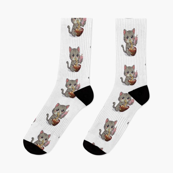 Item preview, Cute Grey Cat Eating Ramen designed and sold by Ella_Sketch.