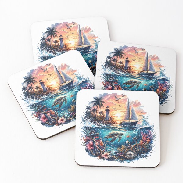 Item preview, Ocean Adventure Scene – Tropical Sea Turtle Sailing Nautical Design designed and sold by Erik Visnievskij.