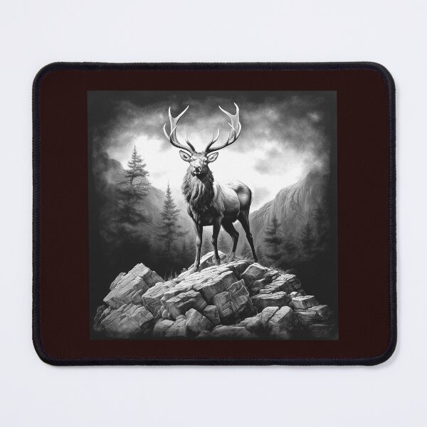 Item preview, Majestic Elk Mountain Black and White Art designed and sold by inkoutninja.