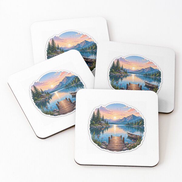 Artikelvorschau, Friedlicher Sonnenuntergang am See – Naturmotiv-Aufkleber entworfen und verkauft von Ishratparween11.